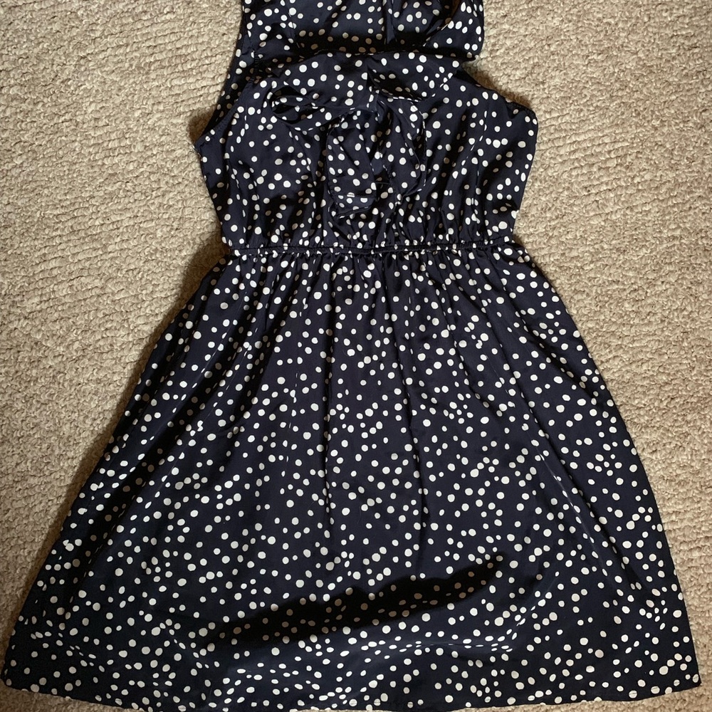 Navy white polka dot Peter Pan collar tie dress